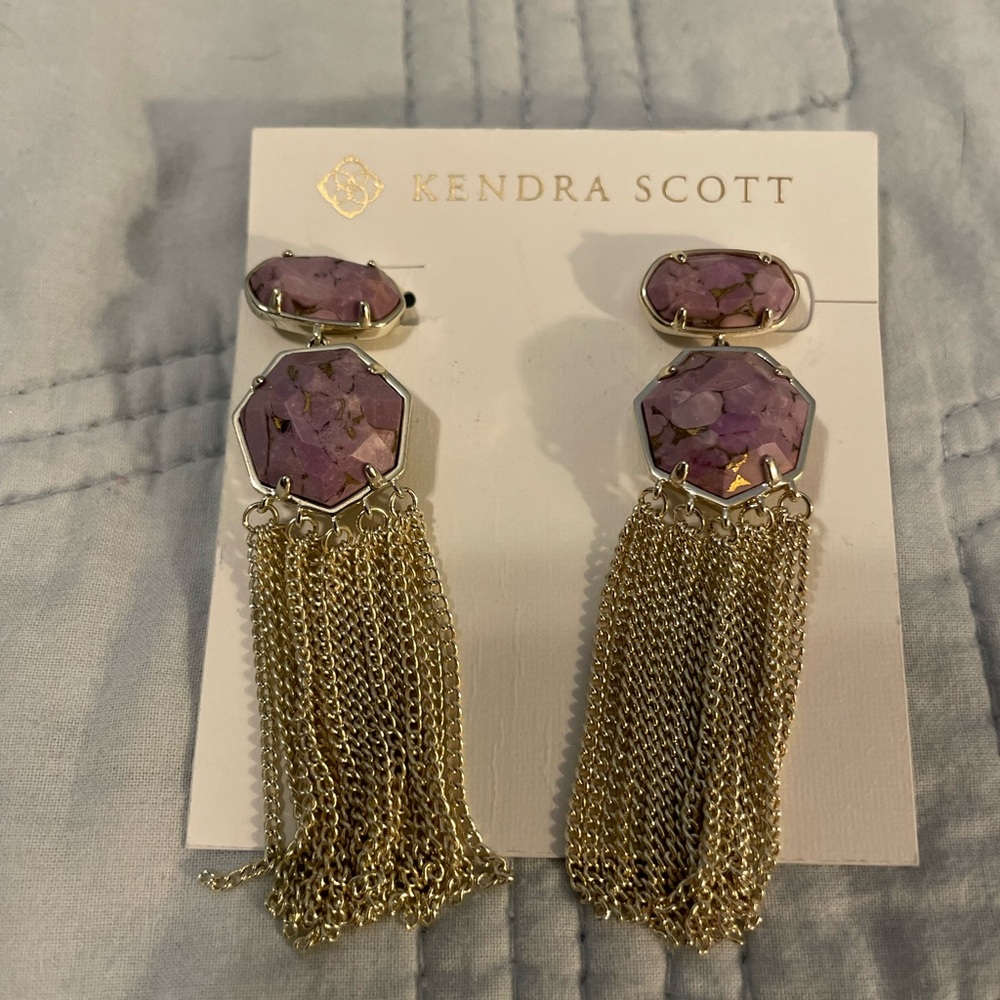 Kendra Scott Purple Stone Gold Tassel Earrings